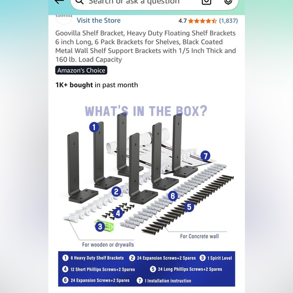 Goovilla Heavy Duty Floating Shelf Modern Black Wall Hidden Brackets - Picture 7 of 7